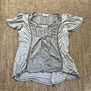 Gray Flutter Sleeve Blouse with Bib Collar